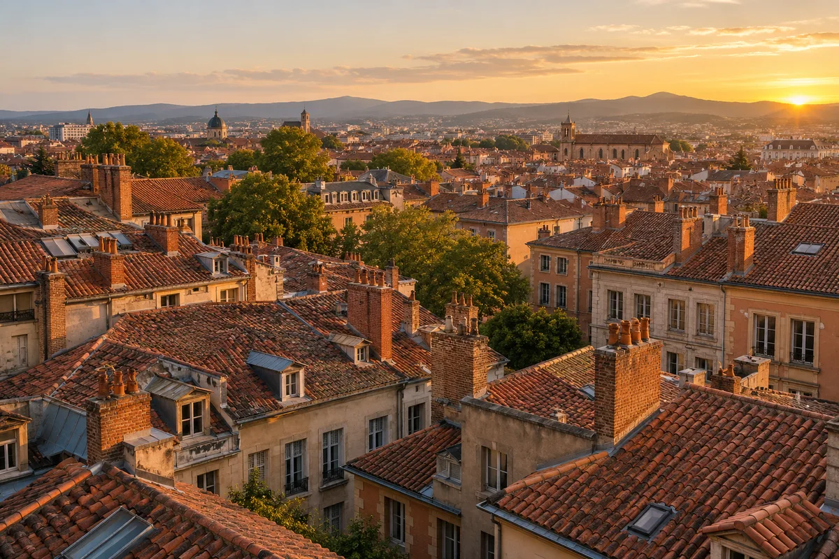 Toits de tuiles rouges d’un quartier toulousain vus depuis un point haut